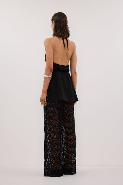 HAYLEE BLACK SLEEVELESS LINEN COWL TOP