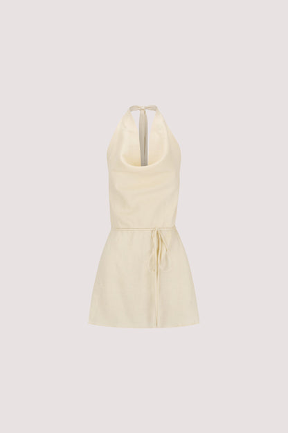 HAYLEE STRAW SLEEVELESS LINEN COWL TOP