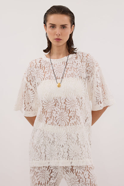 WILMA WHITE LACE TEE