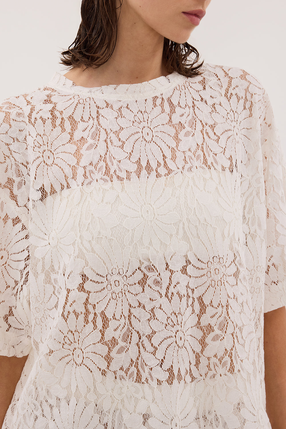 WILMA WHITE LACE TEE