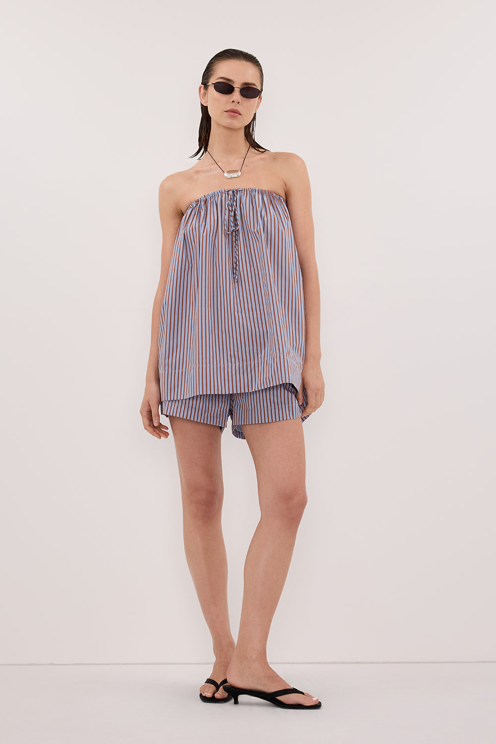HARRI STRIPE STRAPLESS TOP