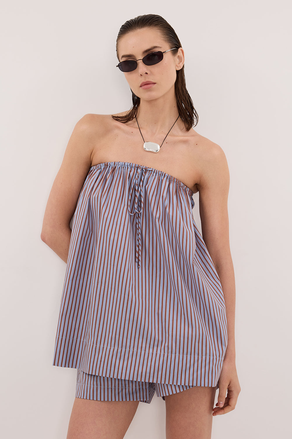 HARRI STRIPE STRAPLESS TOP