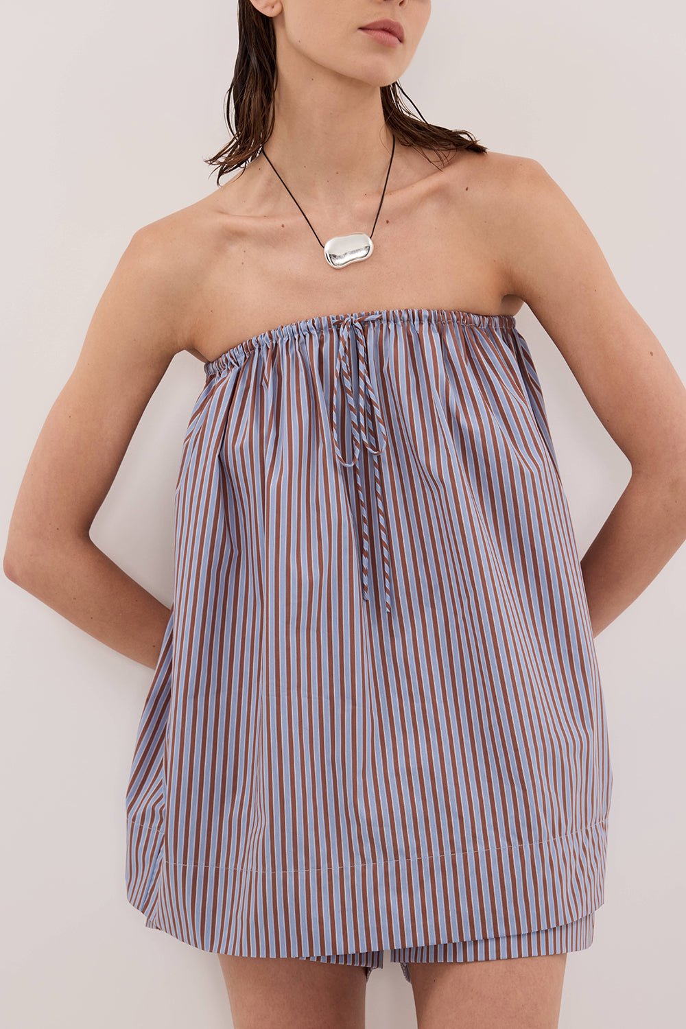 HARRI STRIPE STRAPLESS TOP