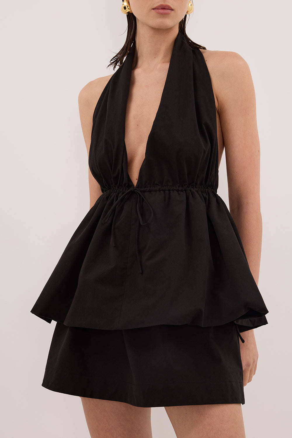 TAMMY BLACK SLEEVELESS COTTON HALTER TOP