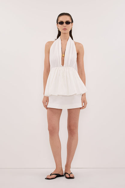 TAMMY WHITE SLEEVELESS COTTON HALTER TOP