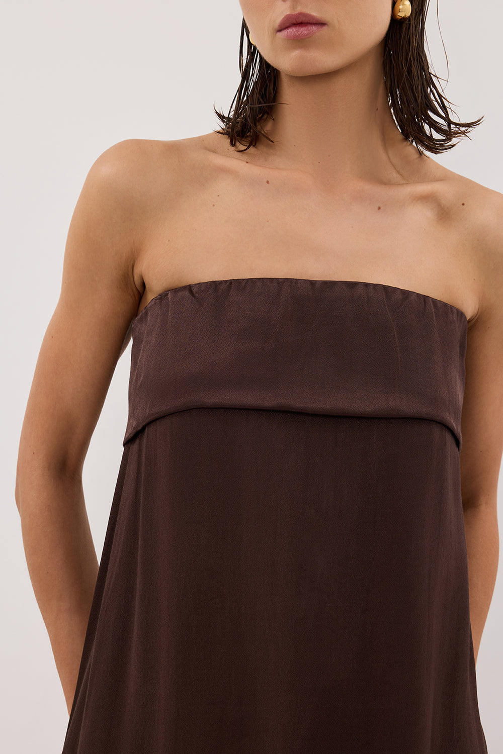 SANDER BITTER CHOC STRAPLESS SATIN TOP