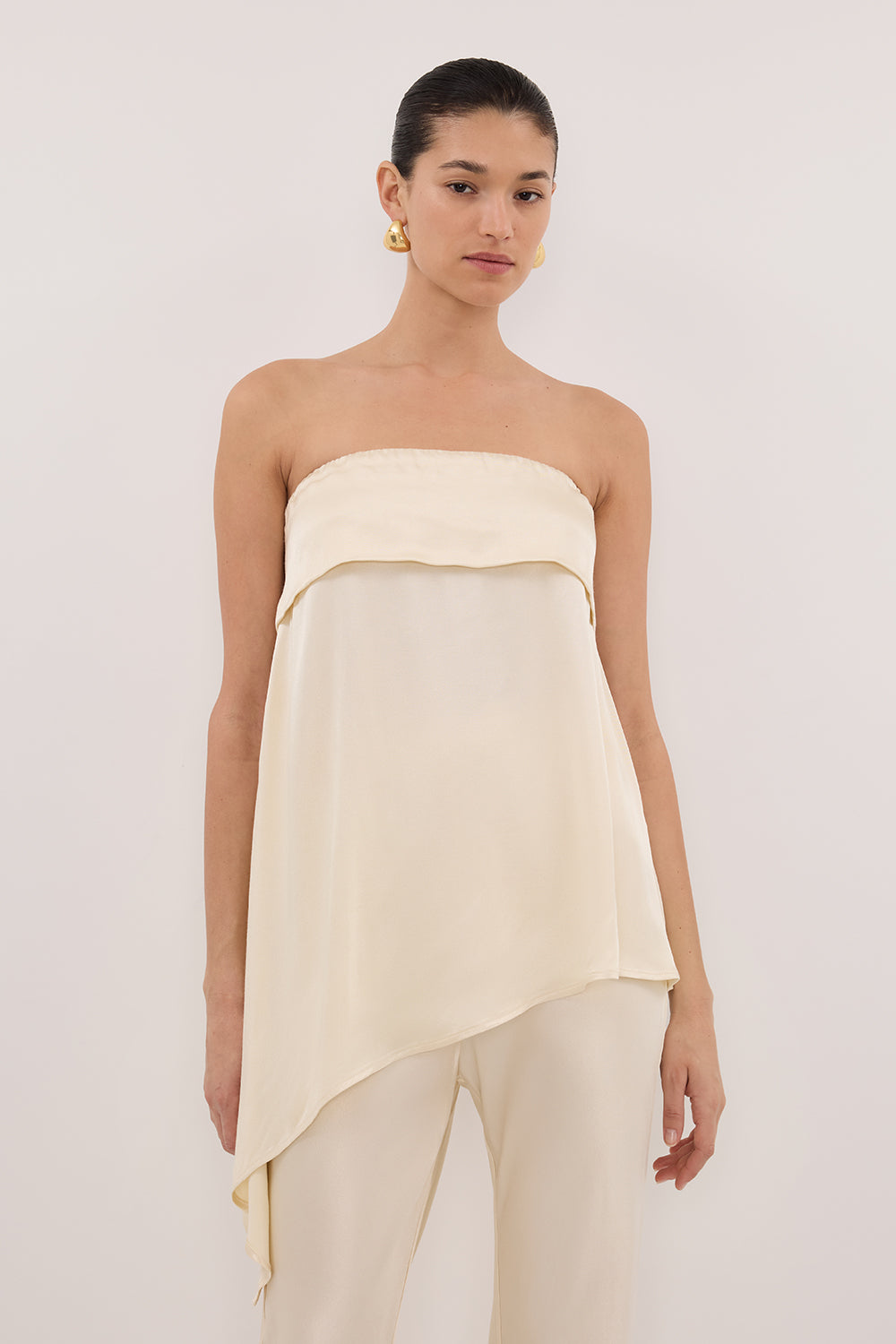 SANDER CREAM STRAPLESS SATIN TOP