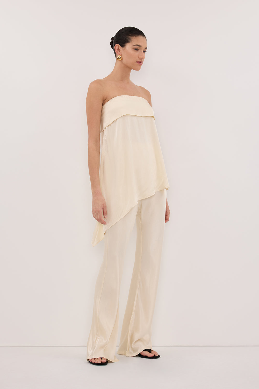 SANDER CREAM STRAPLESS SATIN TOP