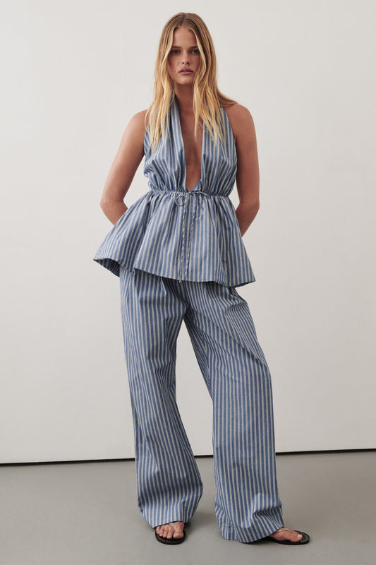 GRACIE BLUE STRIPE HALTER TOP