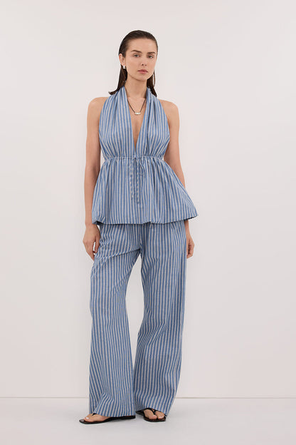 GRACIE BLUE STRIPE HALTER TOP