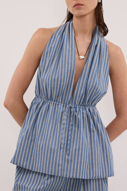 GRACIE BLUE STRIPE HALTER TOP