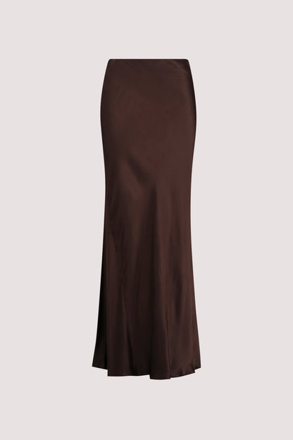 CHARLI BITTER CHOC SATIN MAXI SKIRT