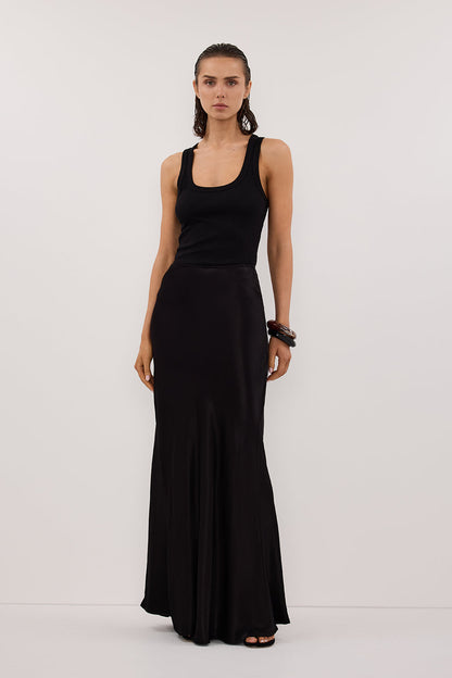 CHARLI BLACK SATIN MAXI SKIRT
