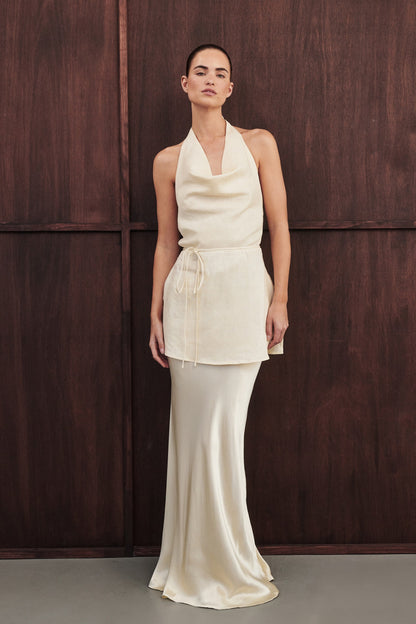 CHARLI STRAW SATIN MAXI SKIRT