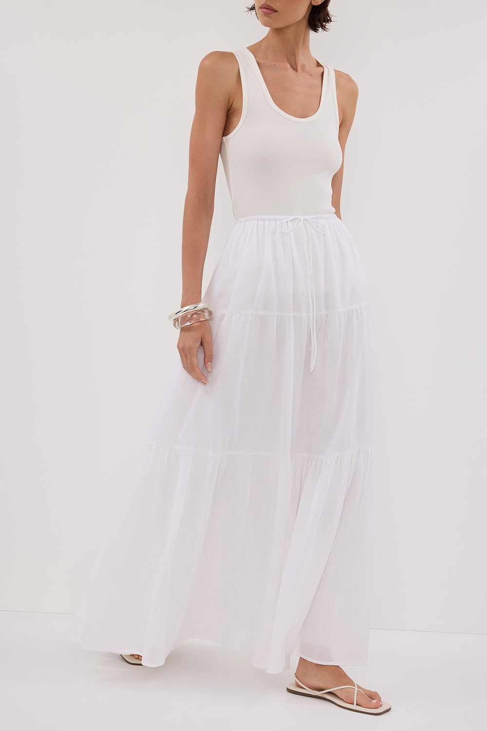 FLETCHER WHITE TIERED MAXI SKIRT