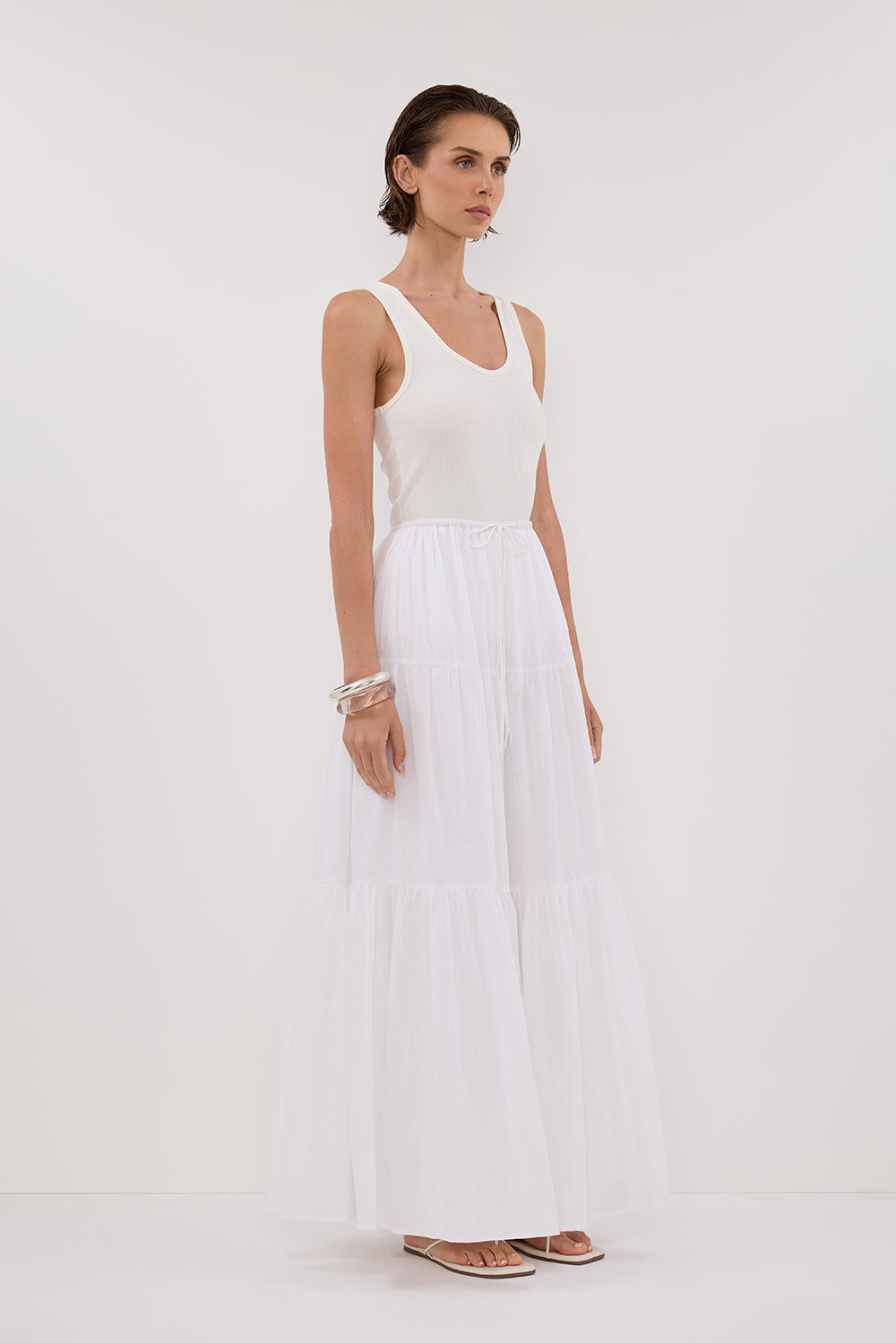 FLETCHER WHITE TIERED MAXI SKIRT