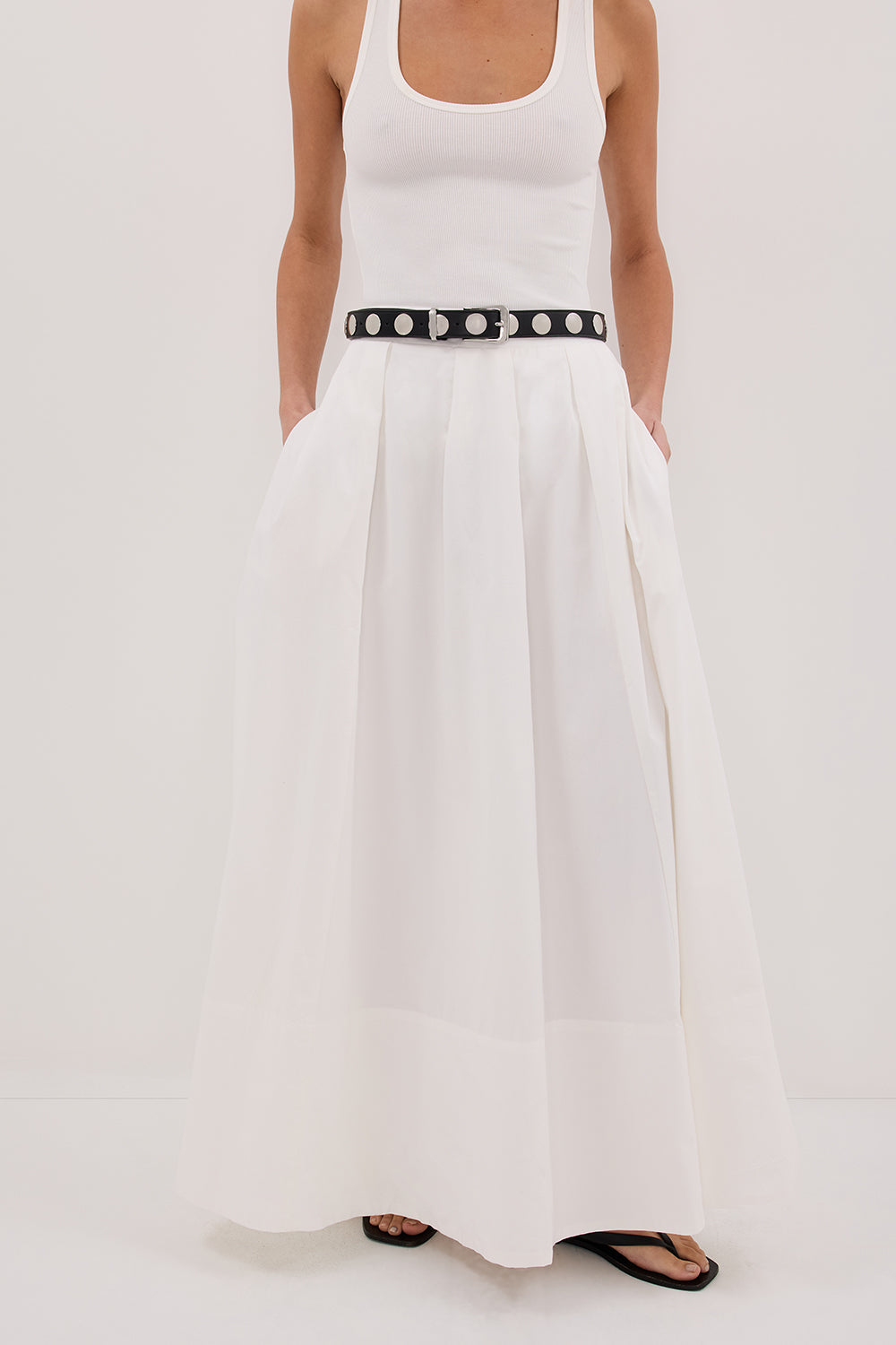 CONAGH WHITE POPLIN MIDI SKIRT