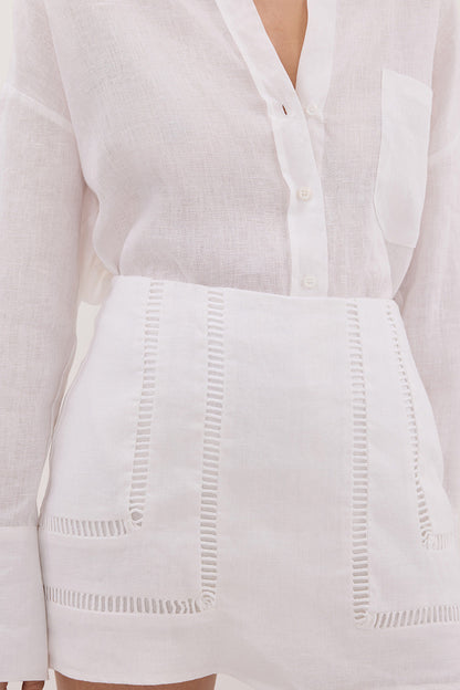 LINDSAY WHITE LINEN SKORT