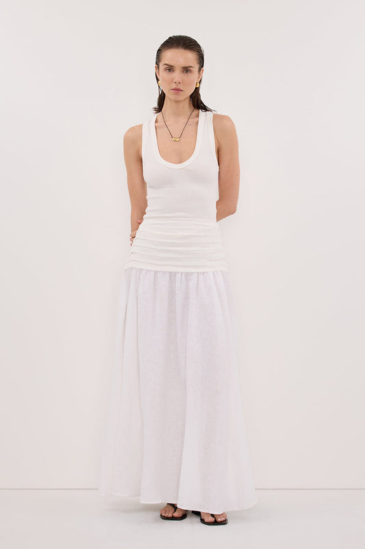 HALLIE WHITE LINEN MIDI SKIRT