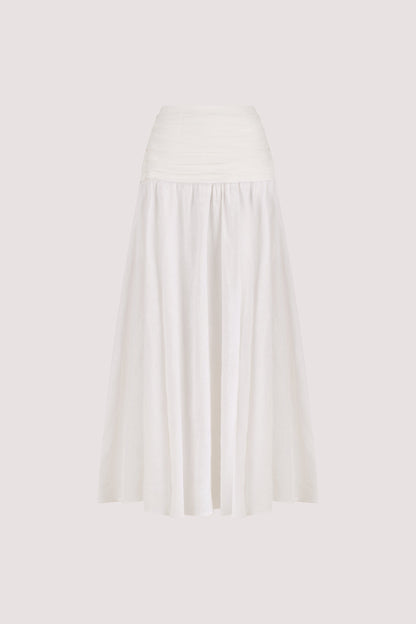 HALLIE WHITE LINEN MIDI SKIRT