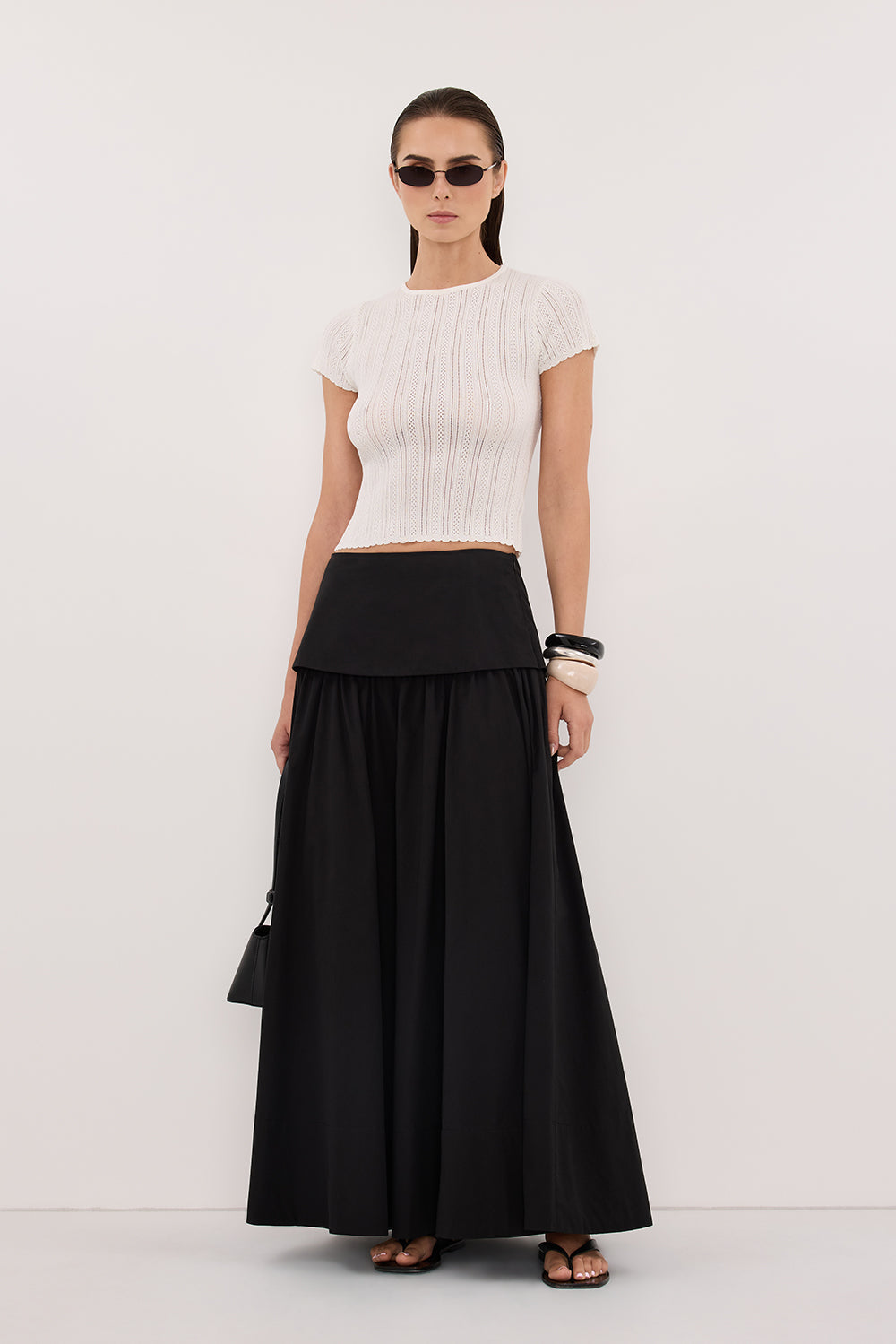 CLAIRE BLACK COTTON MIDI SKIRT