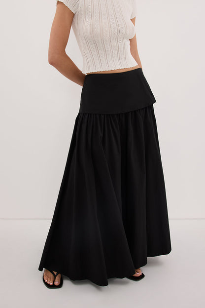 CLAIRE BLACK COTTON MIDI SKIRT