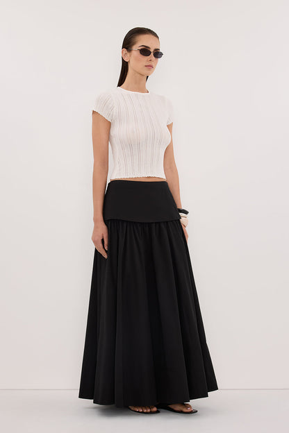 CLAIRE BLACK COTTON MIDI SKIRT