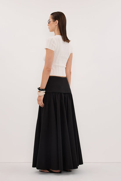 CLAIRE BLACK COTTON MIDI SKIRT