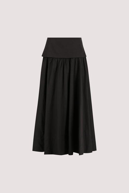 CLAIRE BLACK COTTON MIDI SKIRT