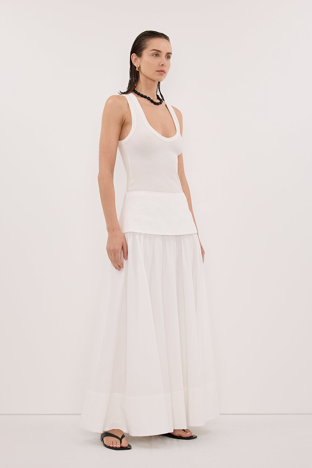 CLAIRE WHITE COTTON MIDI SKIRT