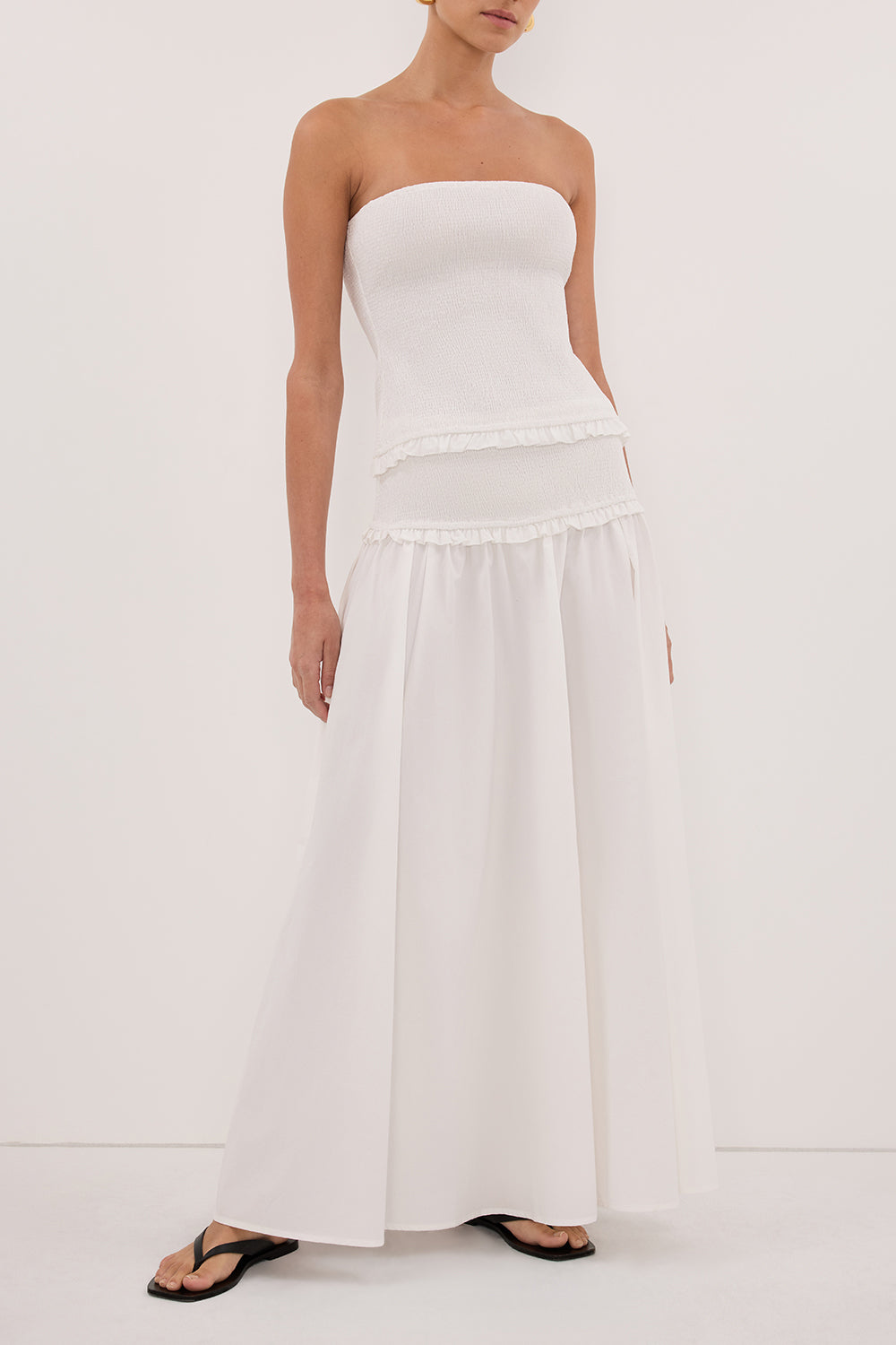 EDIE WHITE COTTON MIDI SKIRT