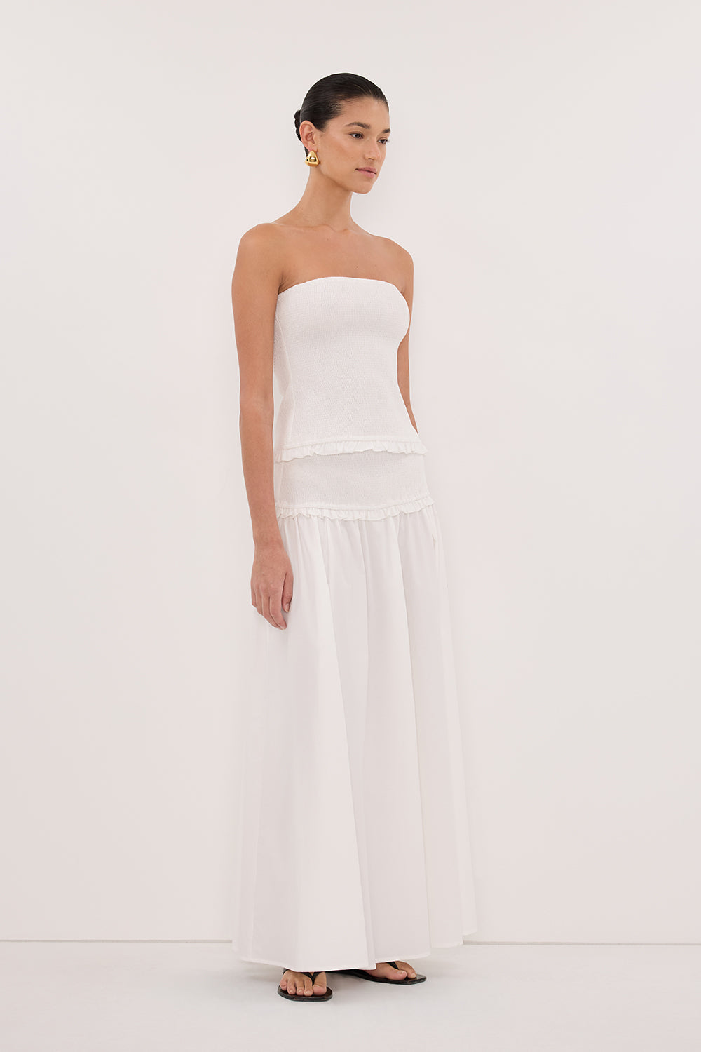 EDIE WHITE COTTON MIDI SKIRT