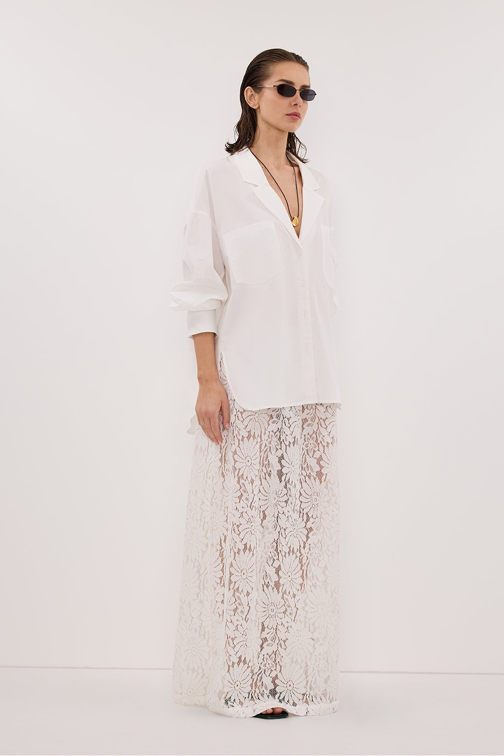 WILMA WHITE LACE MIDI SKIRT