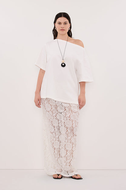 WILMA WHITE LACE MIDI SKIRT