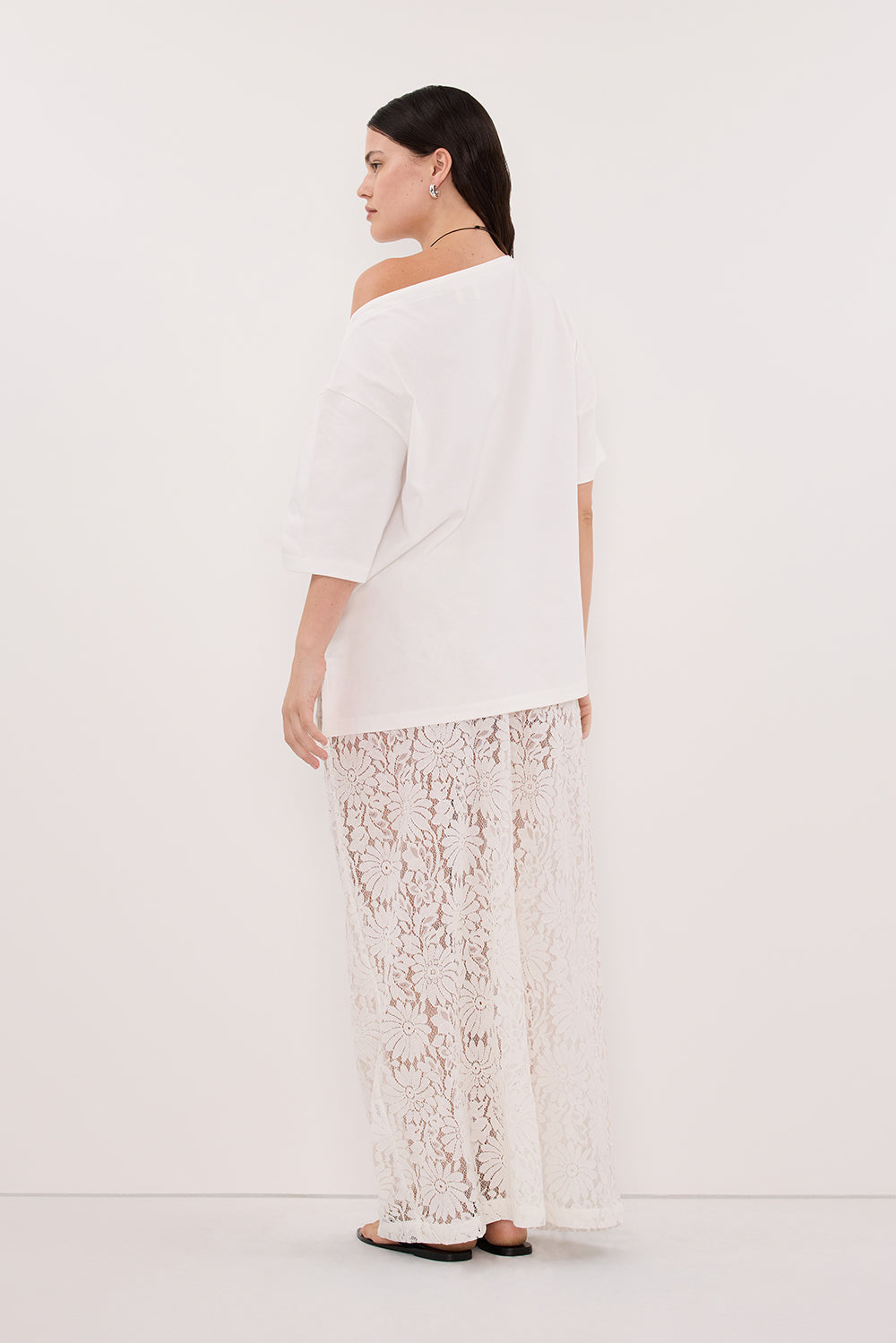 WILMA WHITE LACE MIDI SKIRT