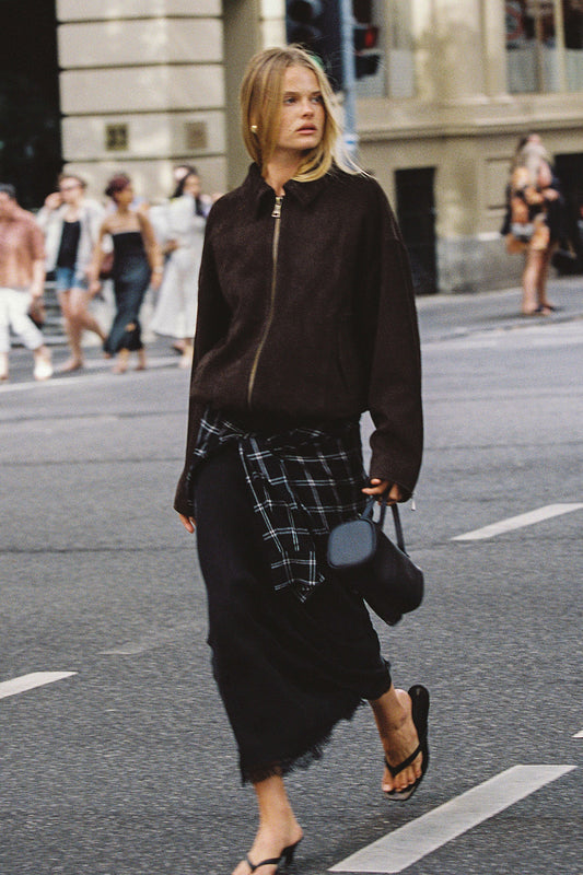 ANDREA BLACK CUPRO MIDI SKIRT