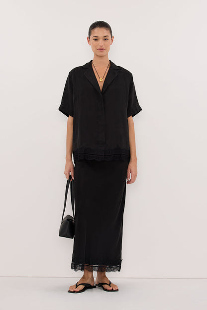 ANDREA BLACK CUPRO MIDI SKIRT