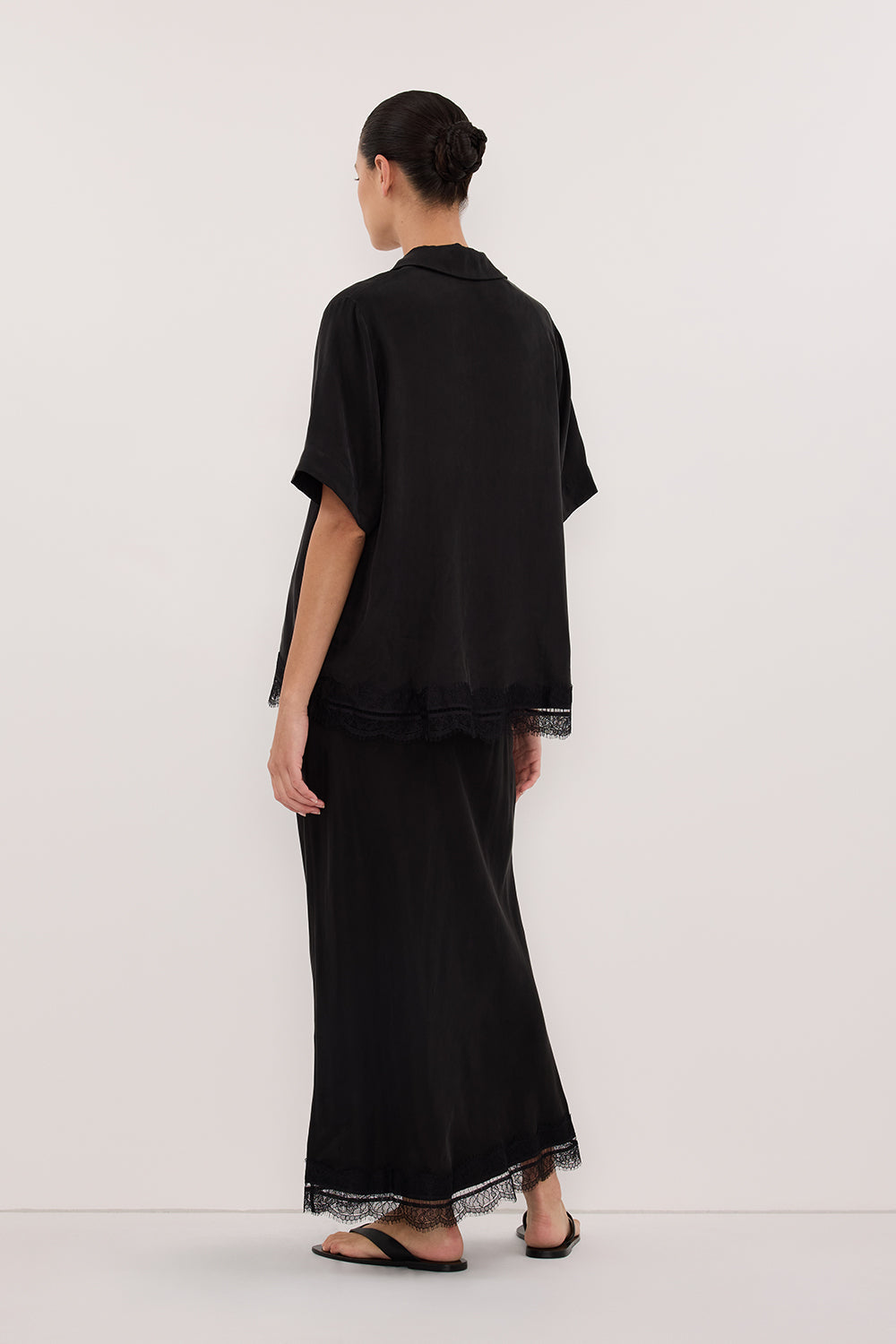 ANDREA BLACK CUPRO MIDI SKIRT