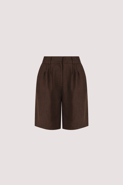 KAYLA BITTER CHOC LINEN BERMUDA SHORT