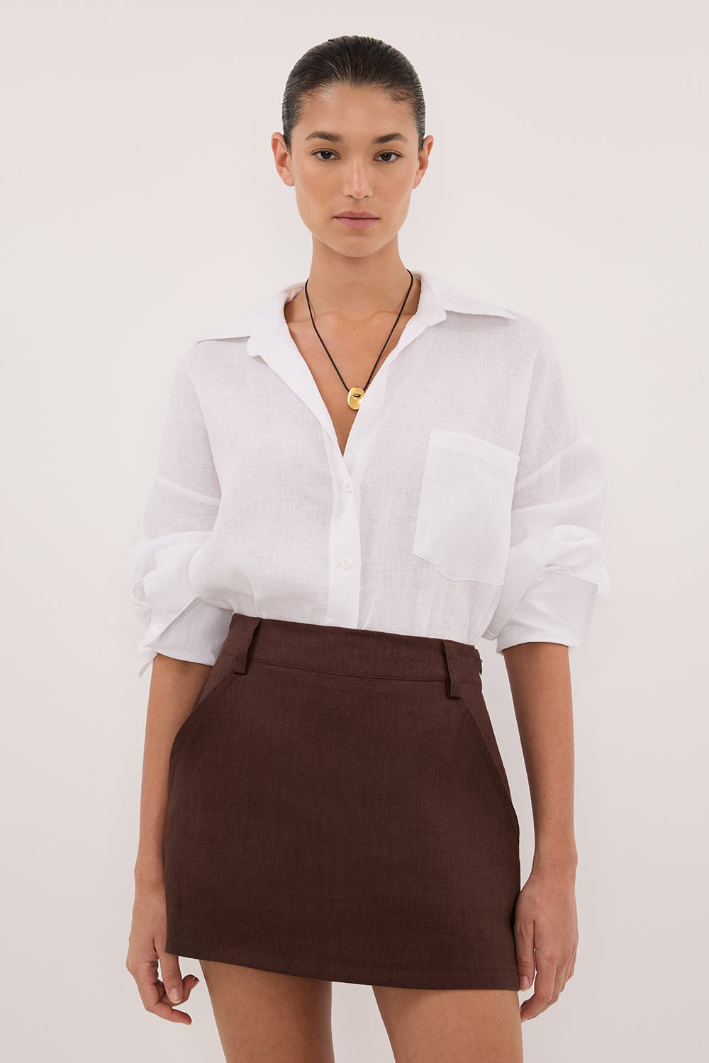EVIE COCOA LINEN SKORT