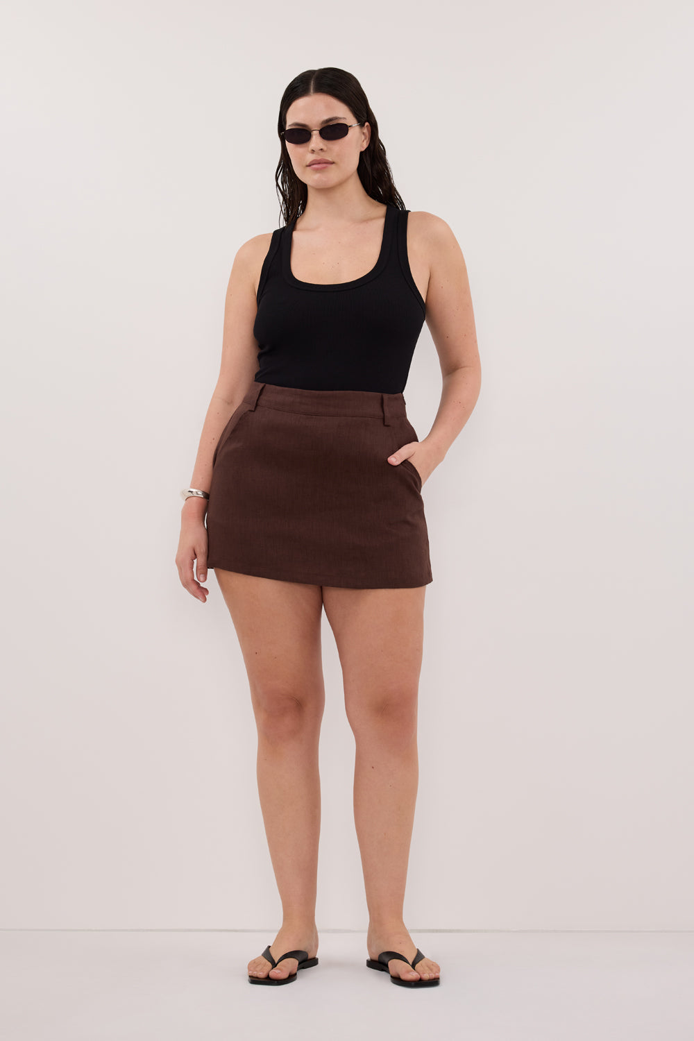 EVIE COCOA LINEN SKORT