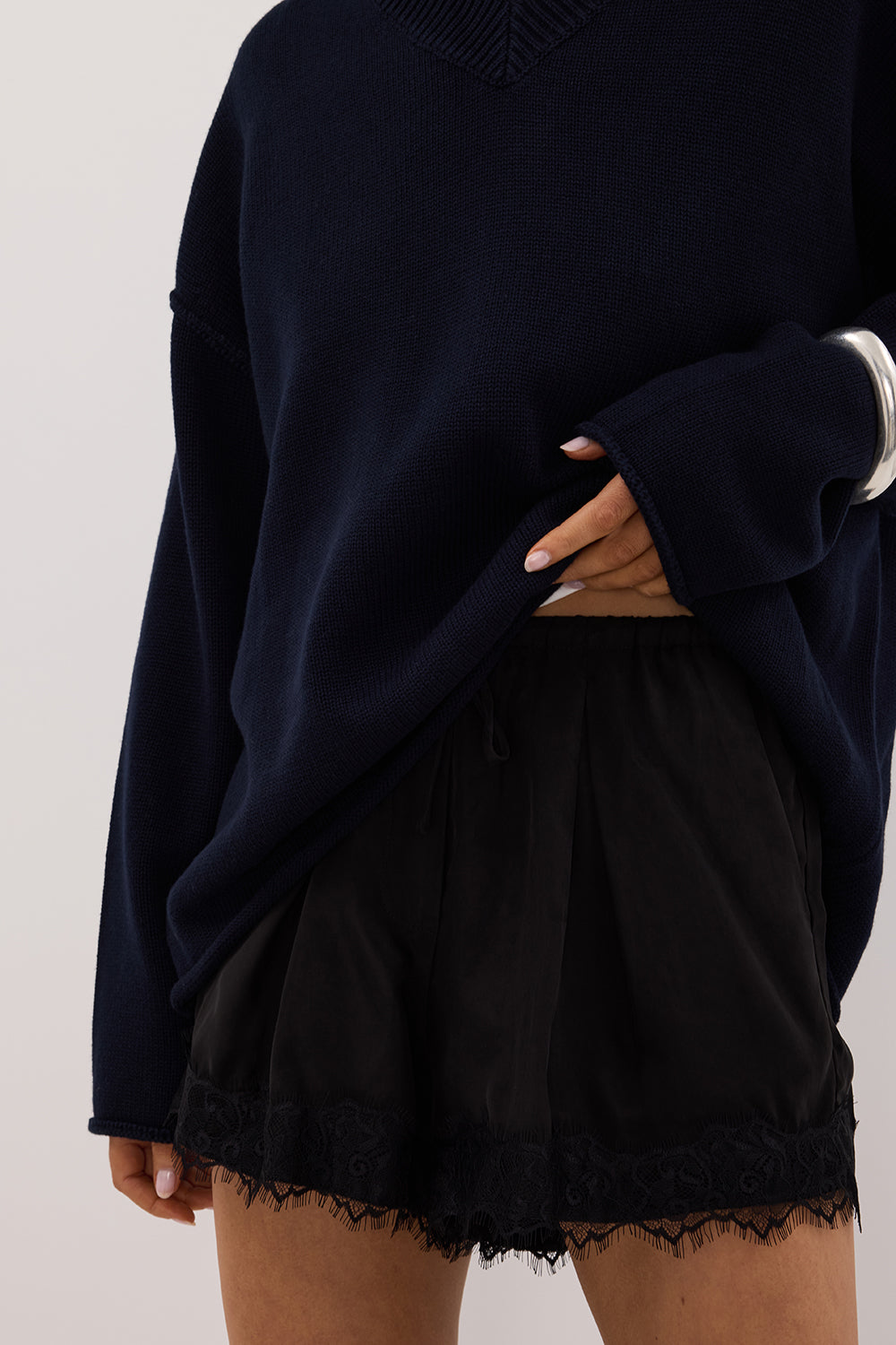 ANDREA BLACK CUPRO LACE SHORT