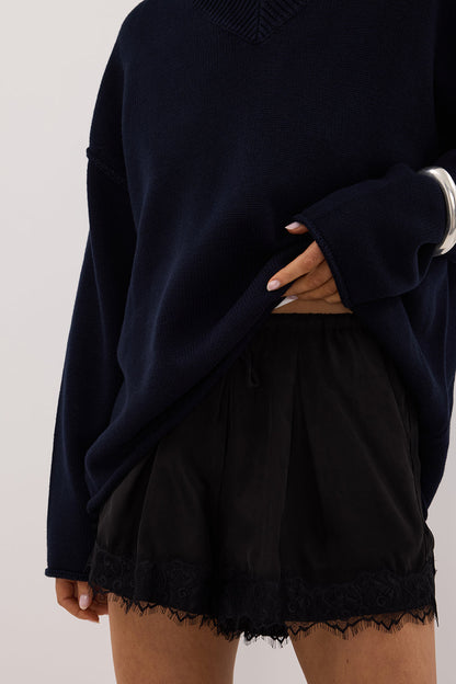 ANDREA BLACK CUPRO LACE SHORT