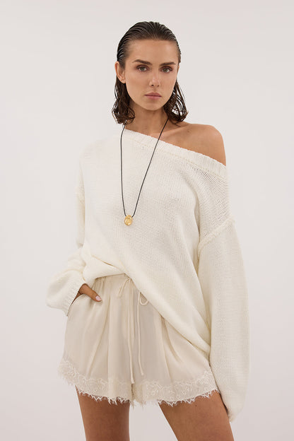 ANDREA SANDSTONE CUPRO LACE SHORT