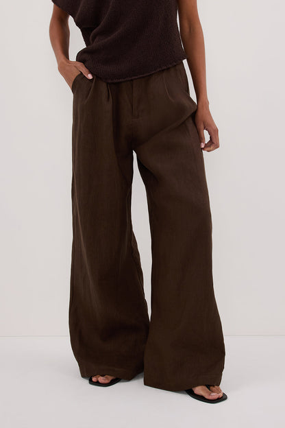 HOLDEN BITTER CHOC LINEN PANT