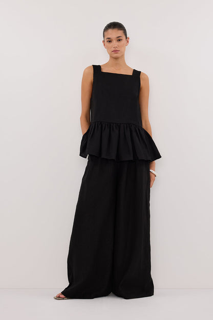 CODY BLACK WIDE LINEN PANT