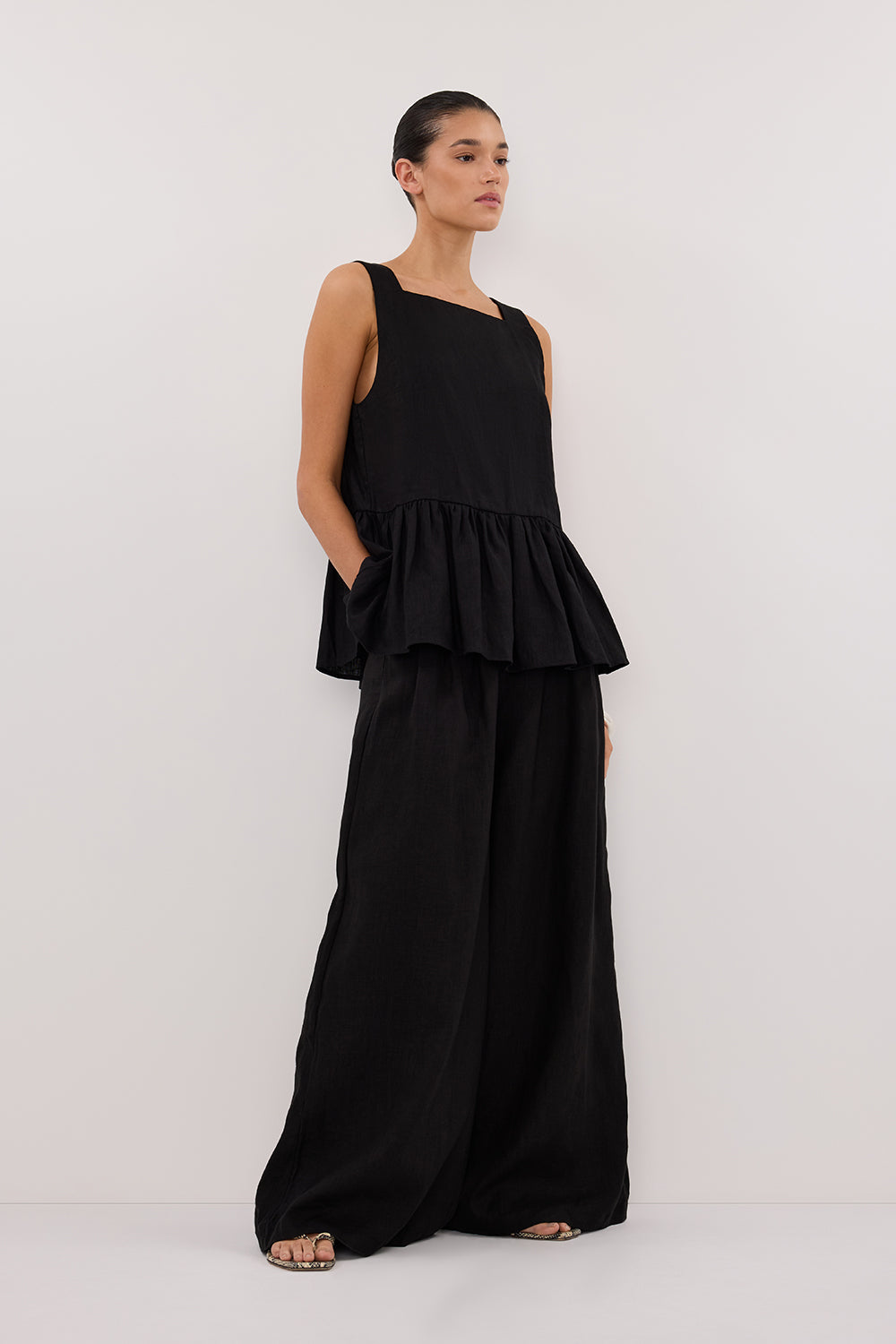 CODY BLACK WIDE LINEN PANT
