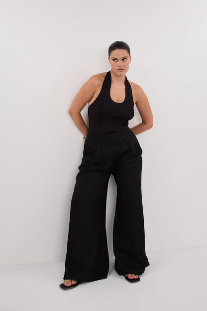 CODY BLACK WIDE LINEN PANT