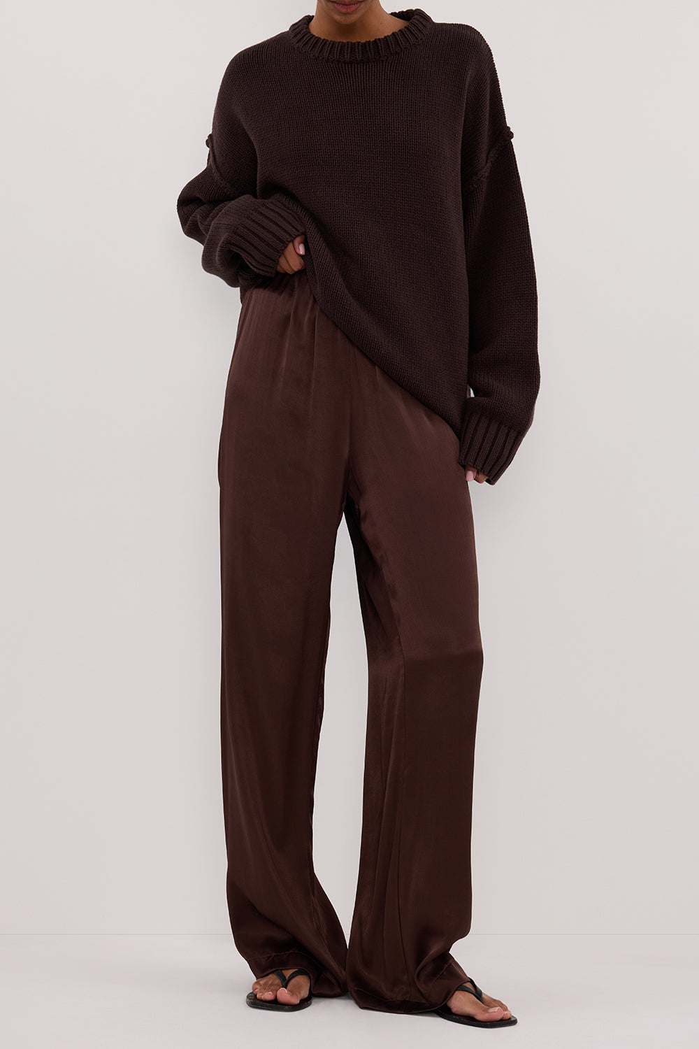 MONICA BITTER CHOC SATIN PANT