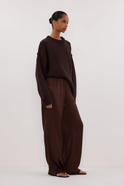 MONICA BITTER CHOC SATIN PANT